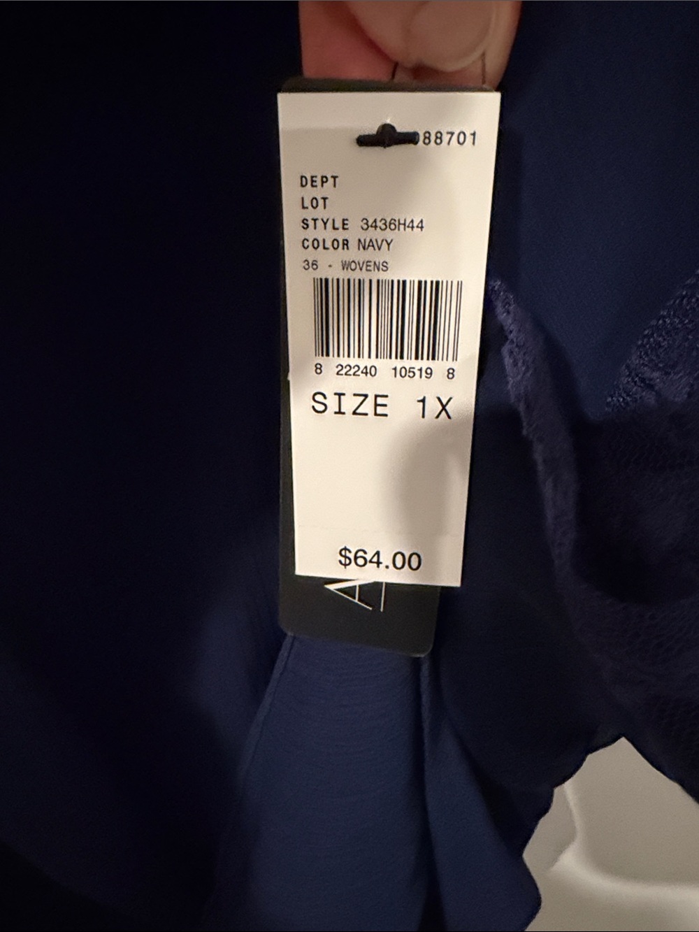 NWT Women's Navy Lace-Sleeve Blouse - Picture 3 of 4
